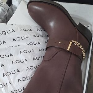 Aqua Chocolate Leather Boots with Gold Accent